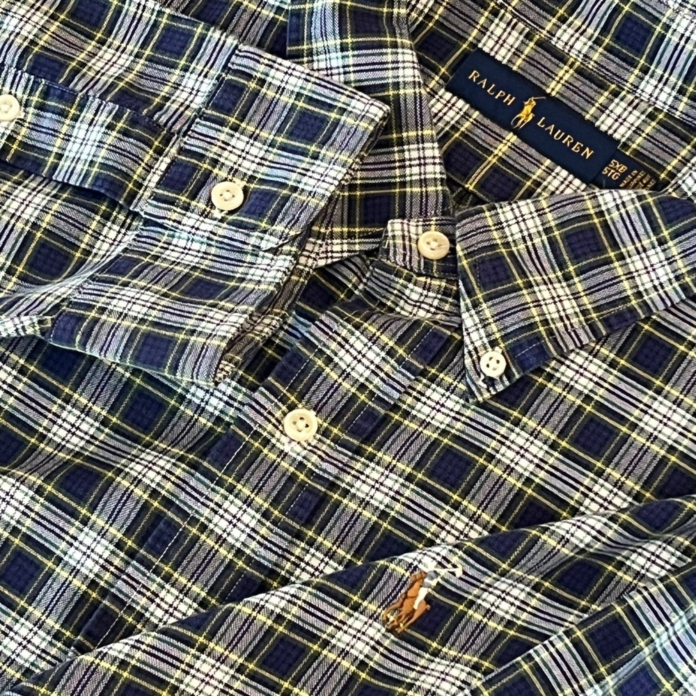 Polo Ralph Lauren Dress Shirt Mens 5XB Big Blue Plaid L/S B/U